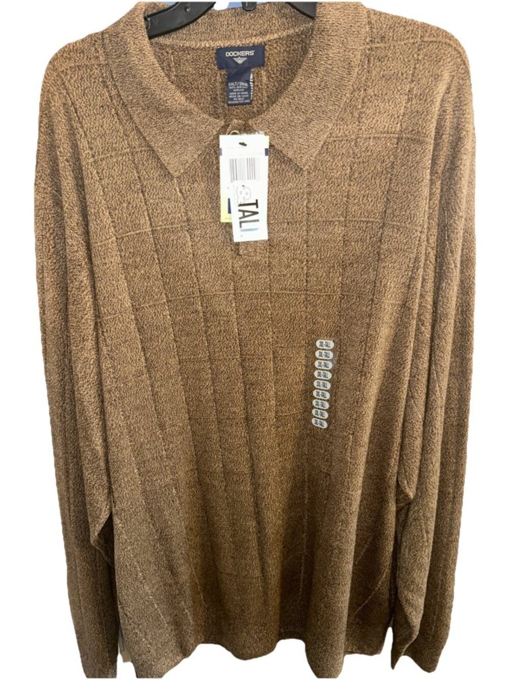 Dockers Men's Coffee Brown Collared 3-Button Pattern Sweater Pullover Size 3XLT